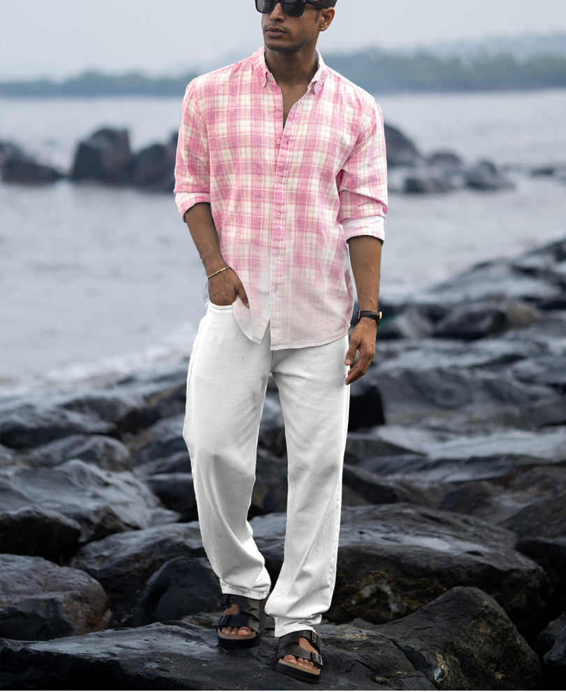 Men's Rose & Mint Dip-Dye Checkered Button-Down