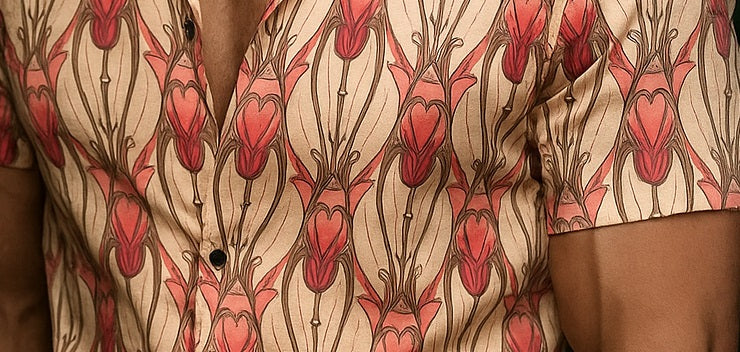 Men’s Art Nouveau Tulip Print Button-Down – Vintage Peach