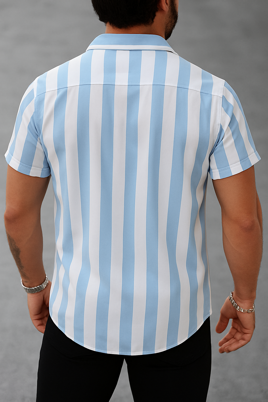 Sky Blue & White Striped Short Sleeve Shirt