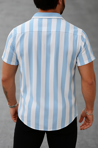 Sky Blue & White Striped Short Sleeve Shirt