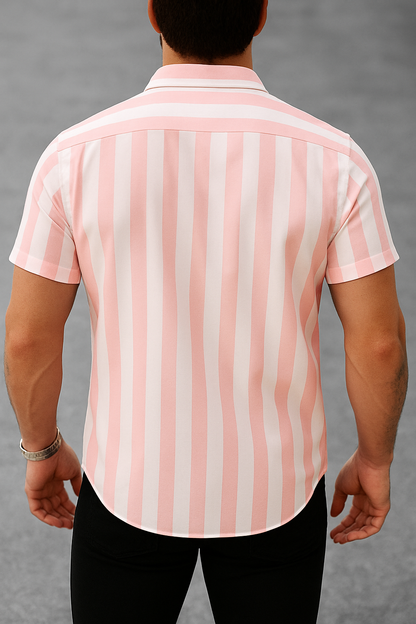 Peach Striped Short Sleeve Shirt
