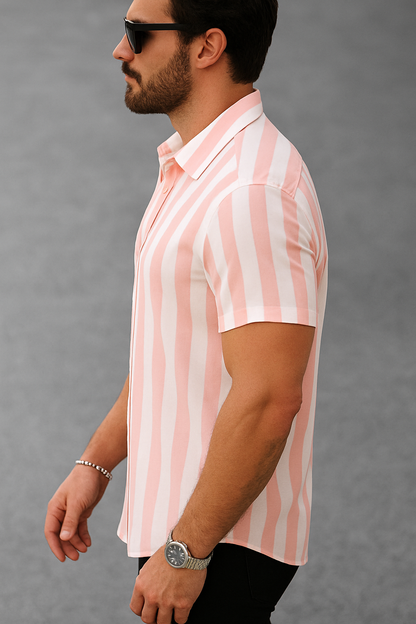Peach Striped Short Sleeve Shirt