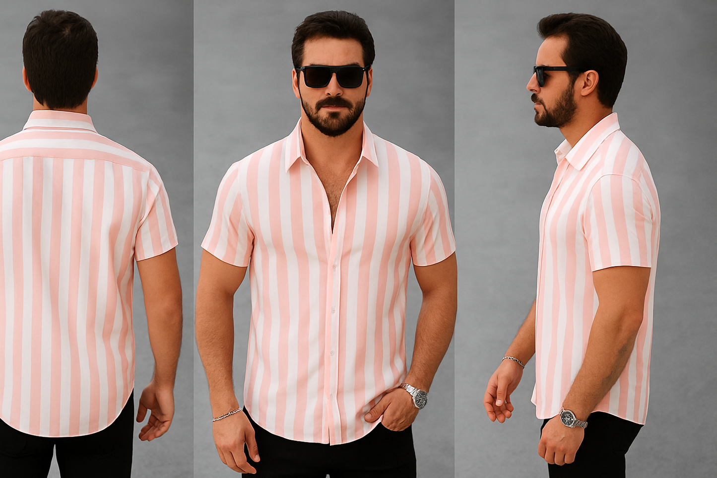 Peach Striped Short Sleeve Shirt