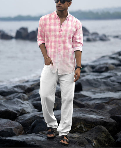 Men's Rose & Mint Dip-Dye Checkered Button-Down