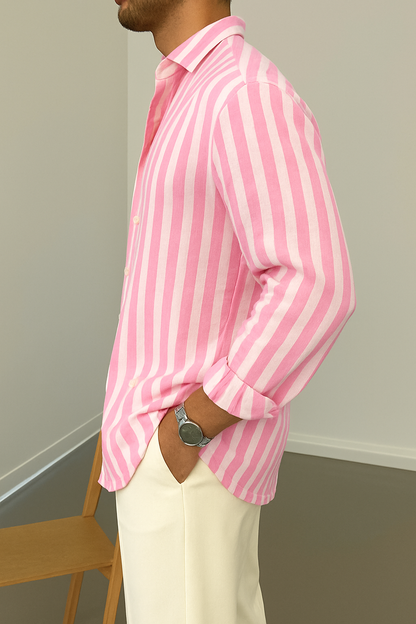 Pink & White Striped Full Sleeve Shirt
