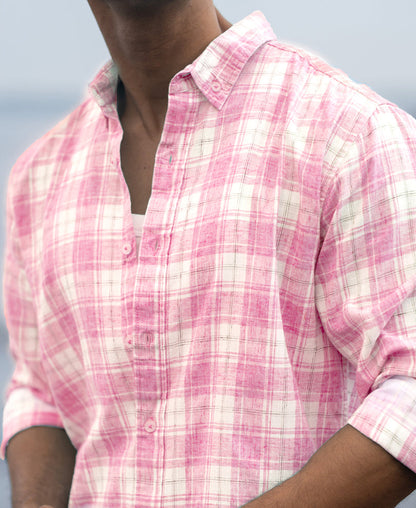 Men's Rose & Mint Dip-Dye Checkered Button-Down