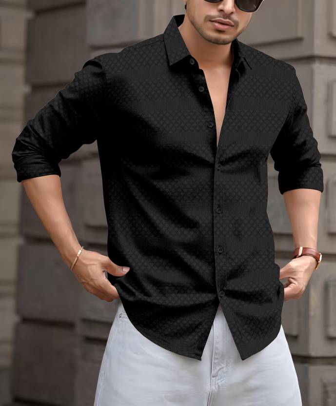 Men's Jet Black Premium Jacquard Shirt