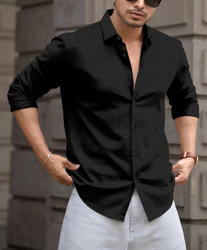 Men's Jet Black Premium Jacquard Shirt