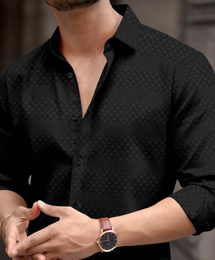 Men's Jet Black Premium Jacquard Shirt