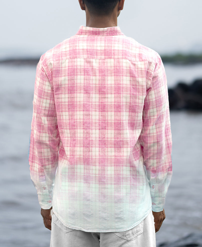 Men's Rose & Mint Dip-Dye Checkered Button-Down