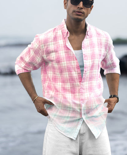 Men's Rose & Mint Dip-Dye Checkered Button-Down
