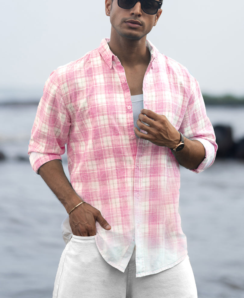 Men's Rose & Mint Dip-Dye Checkered Button-Down