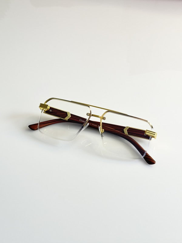Cartierr Gold Clear Square Sunglasses