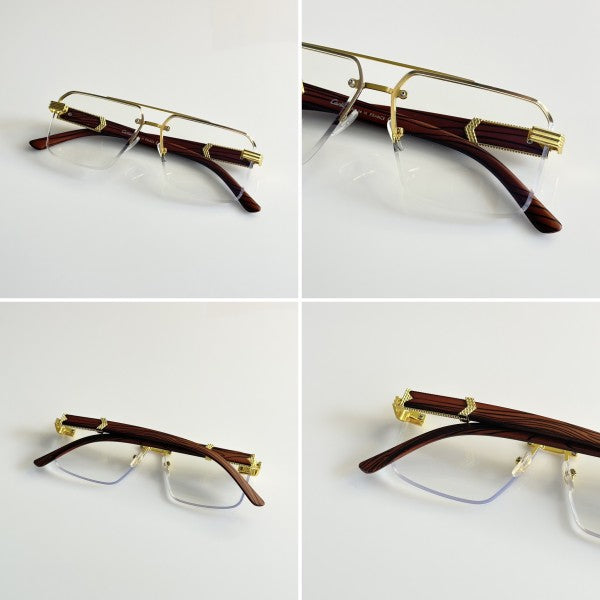 Cartierr Gold Clear Square Sunglasses