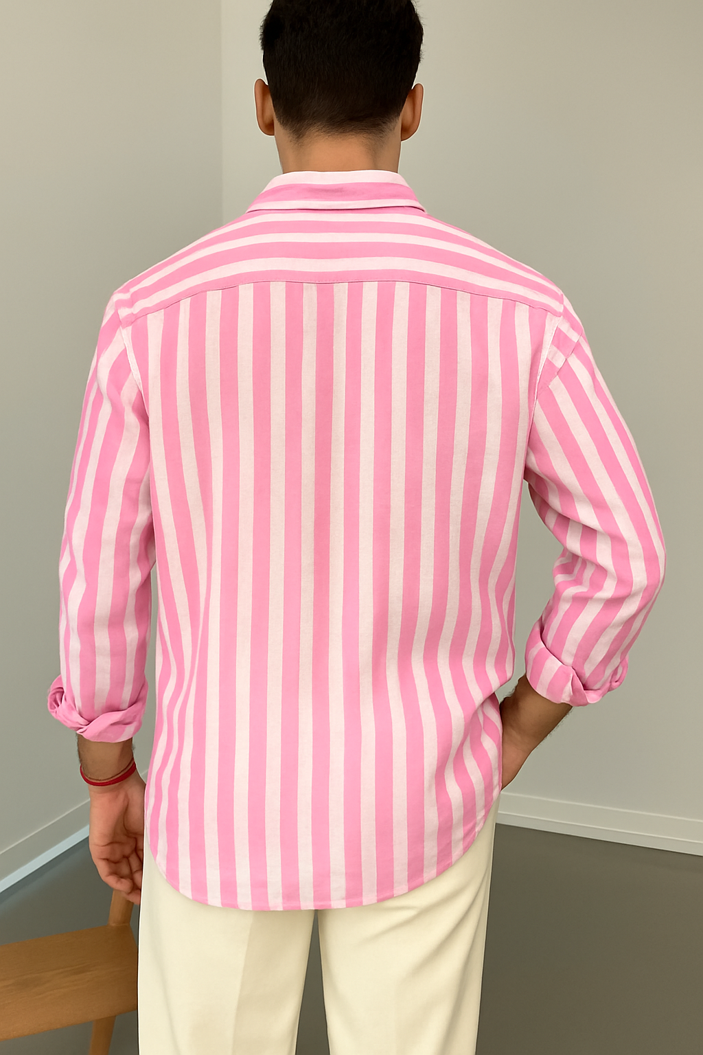 Pink & White Striped Full Sleeve Shirt