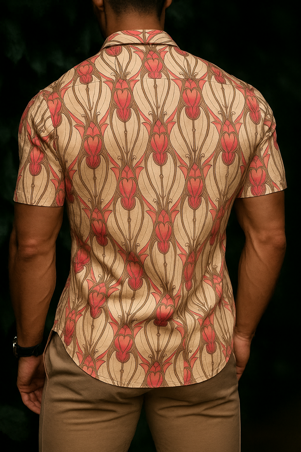 Men’s Art Nouveau Tulip Print Button-Down – Vintage Peach