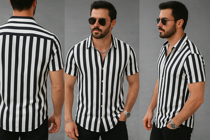 Black & White Striped Short Sleeve Shirt