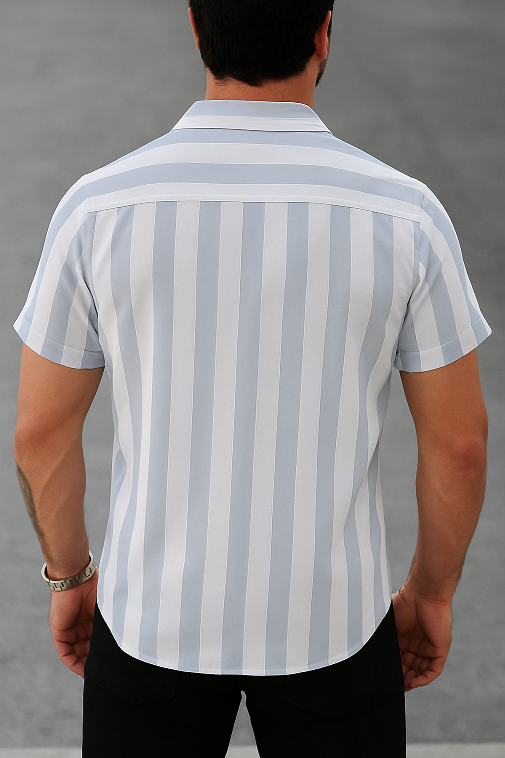 Gray & White Striped Short Sleeve Shirt