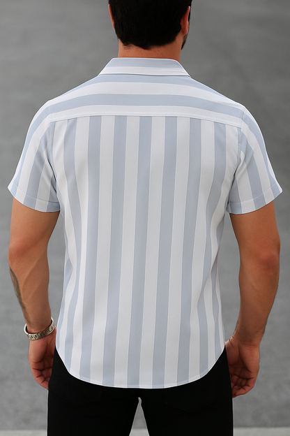 Gray & White Striped Short Sleeve Shirt