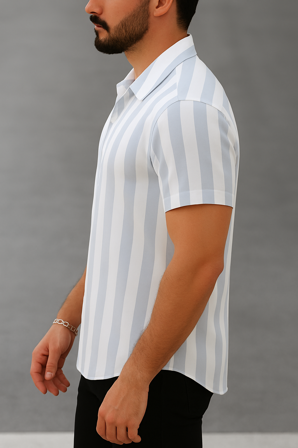 Gray & White Striped Short Sleeve Shirt