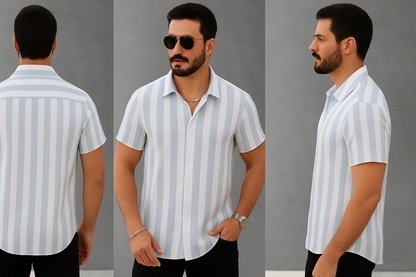 Gray & White Striped Short Sleeve Shirt