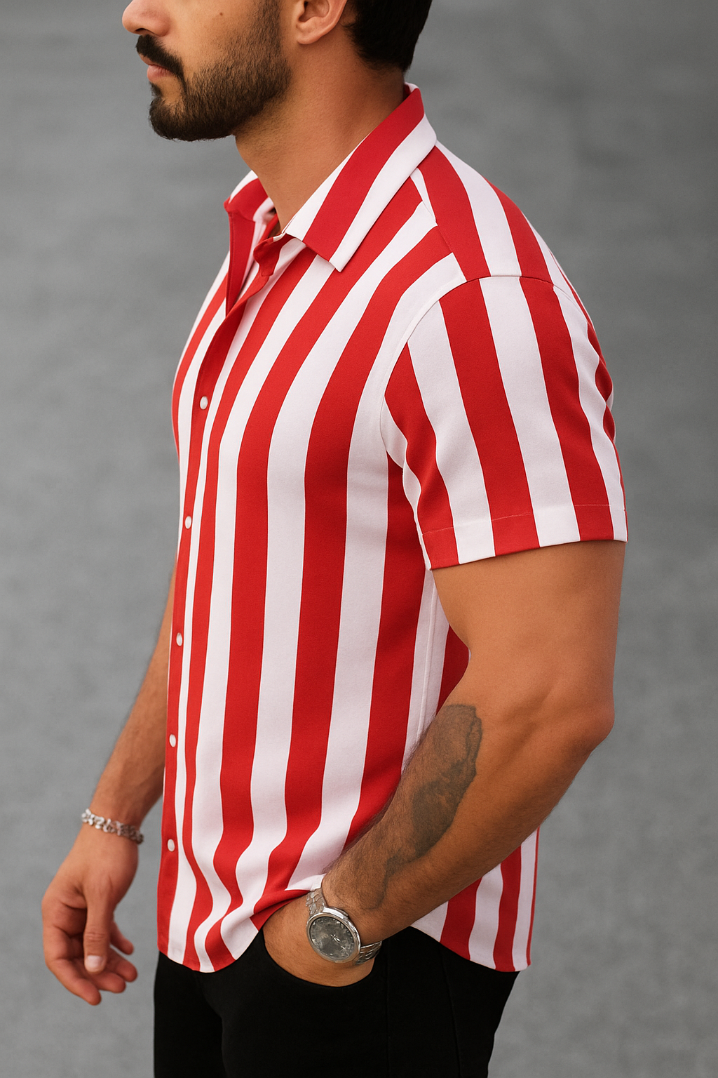 Red & White Striped Short Sleeve Shirt