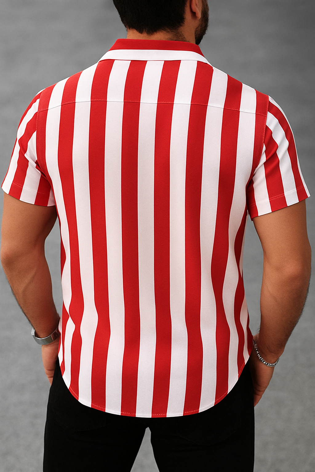 Red & White Striped Short Sleeve Shirt