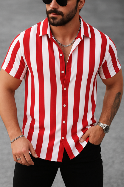 Red & White Striped Short Sleeve Shirt
