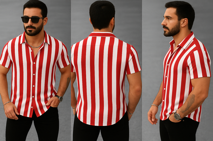 Red & White Striped Short Sleeve Shirt