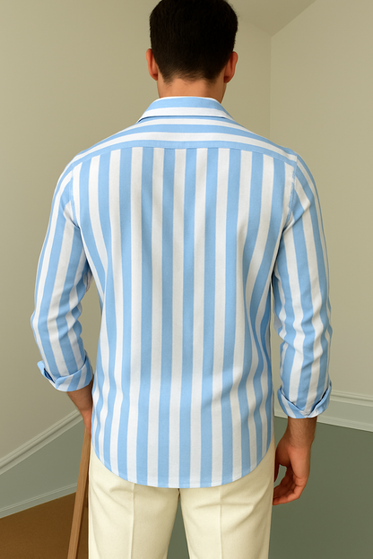 Sky Blue & White Striped Full Sleeve Shirt