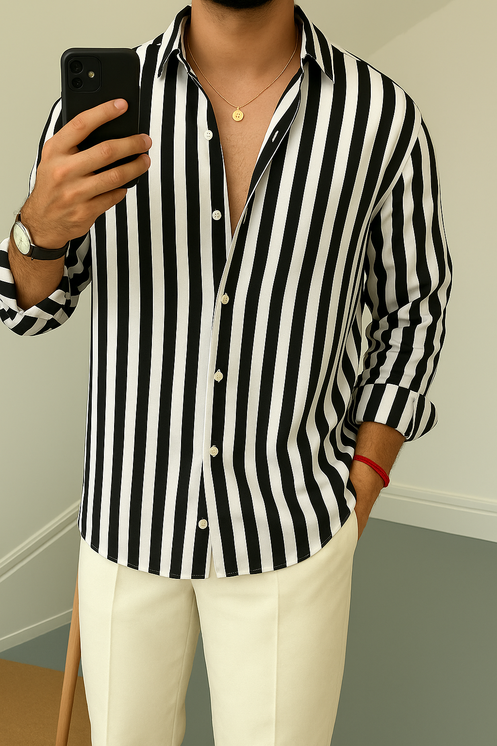 Black & White Striped Full Sleeve Shirt