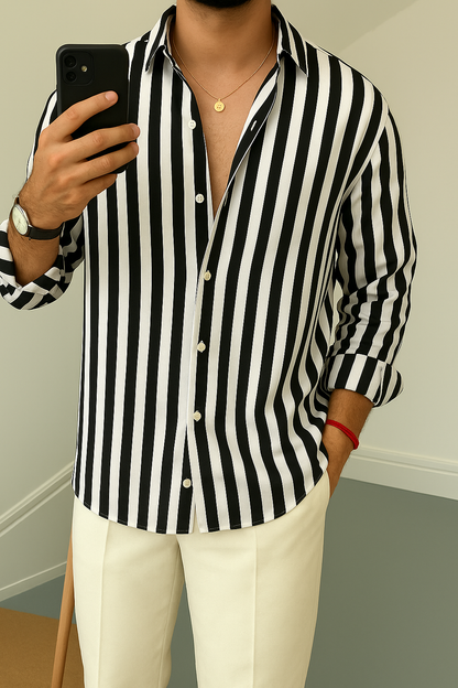 Black & White Striped Full Sleeve Shirt