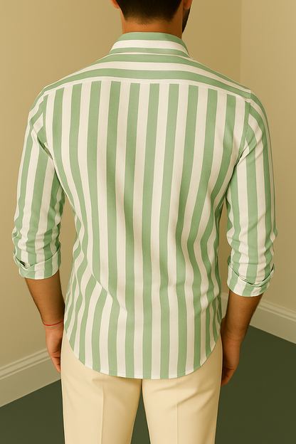Green & White Striped Full Sleeve Shirt
