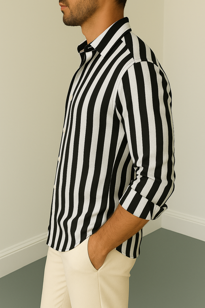 Black & White Striped Full Sleeve Shirt