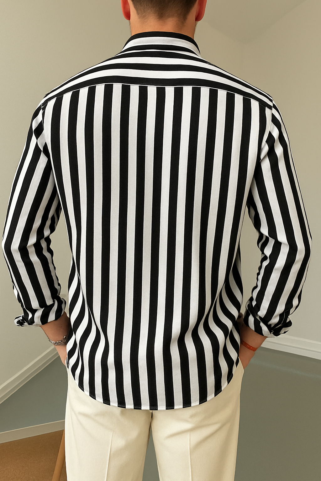 Black & White Striped Full Sleeve Shirt