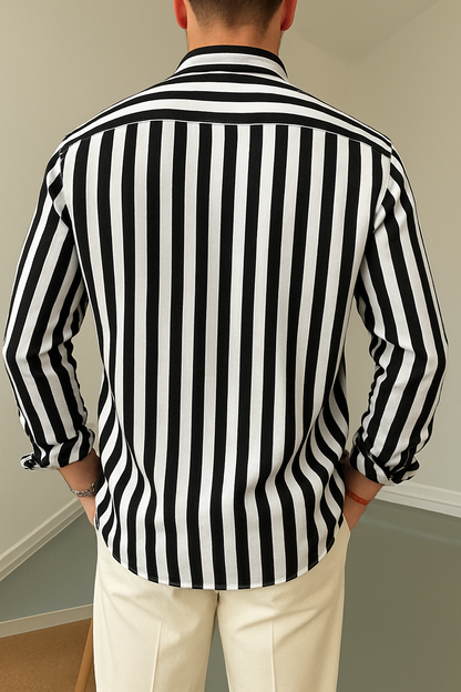 Black & White Striped Full Sleeve Shirt
