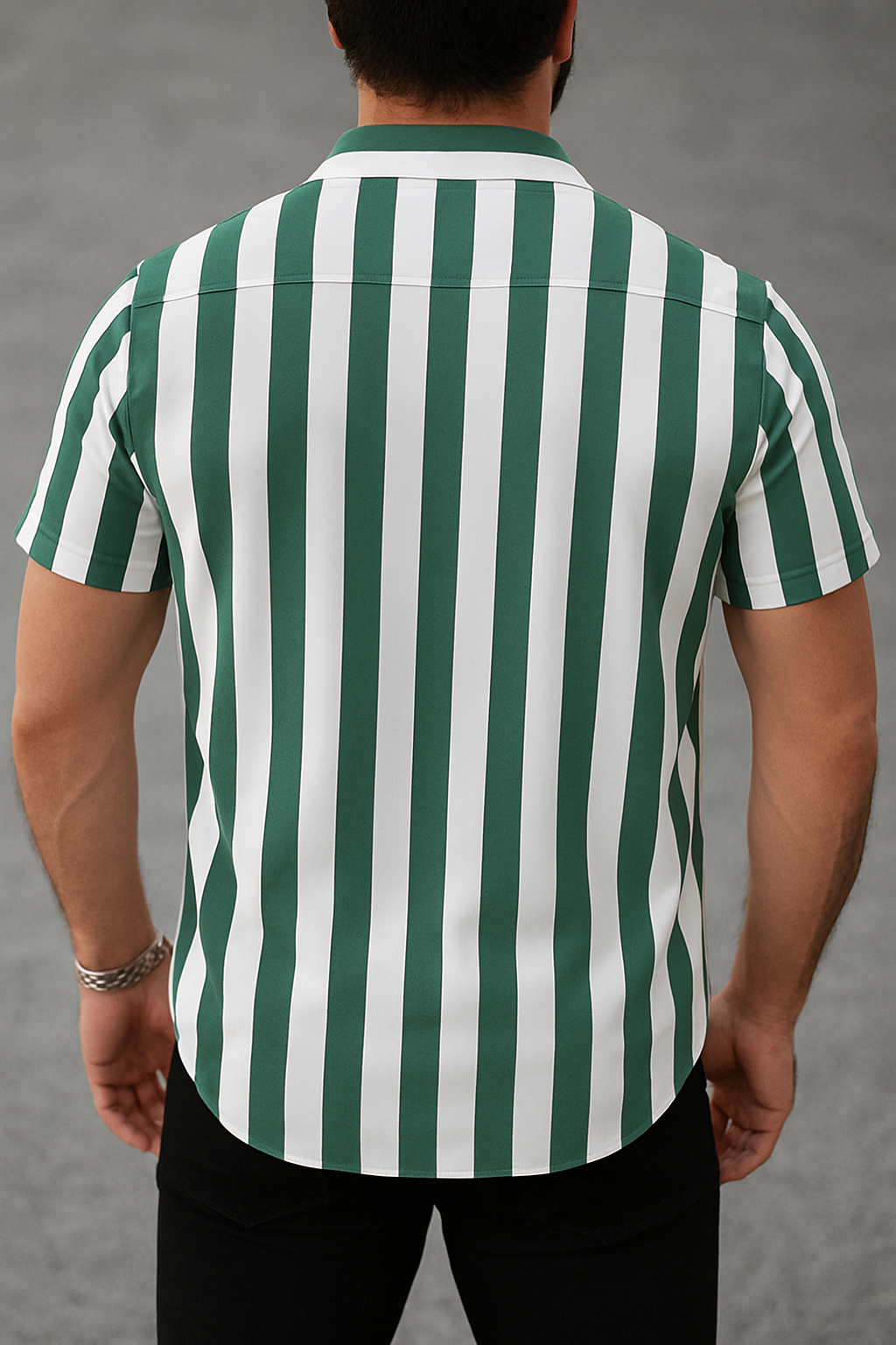 Green  & White Striped Short Sleeve Shirt