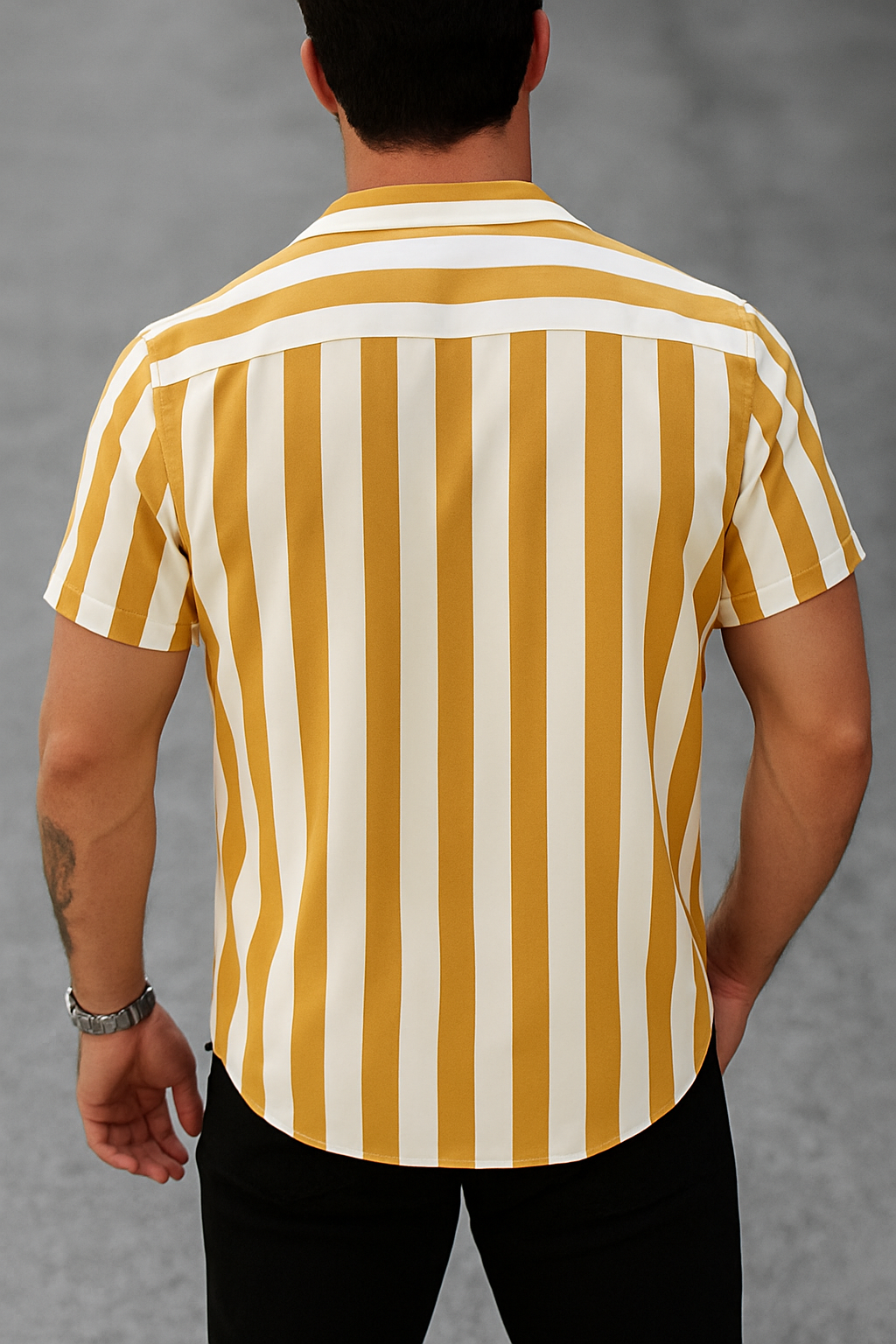 Yellow & White Striped Short Sleeve Shirt