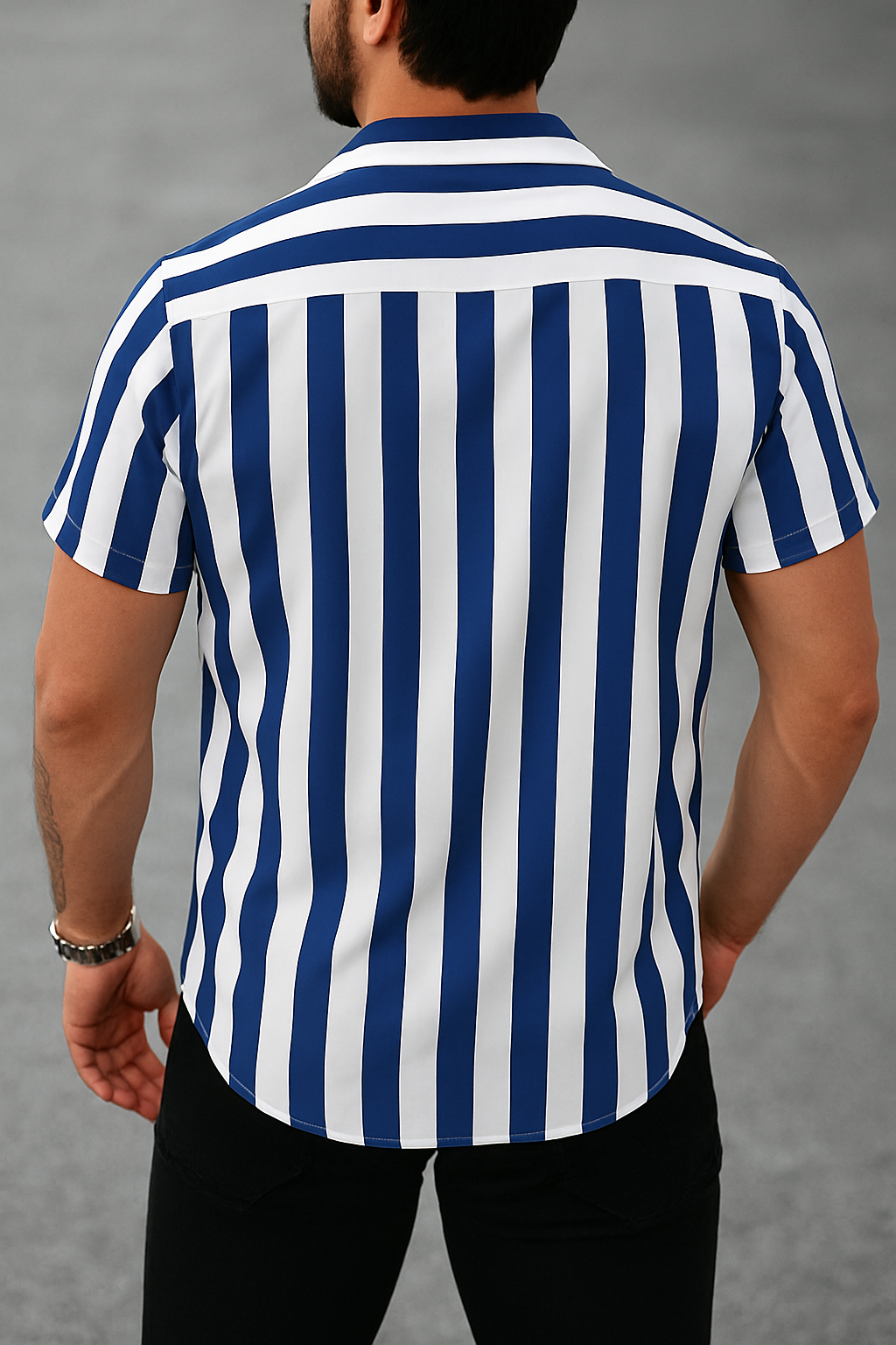 Blue & White Striped Short Sleeve Shirt