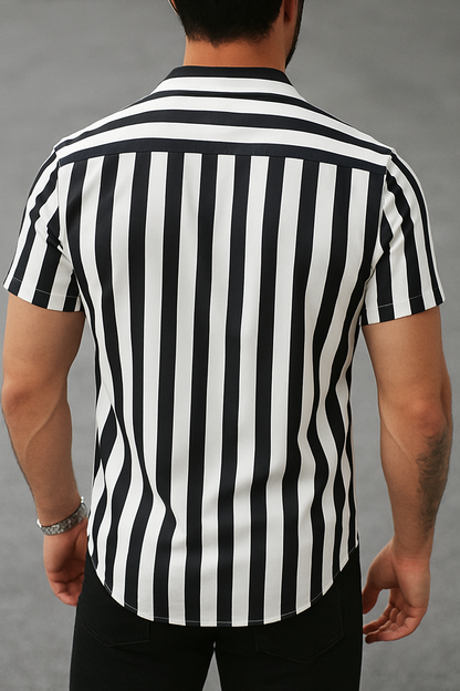 Black & White Striped Short Sleeve Shirt