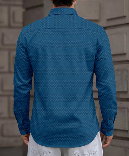 Men's Peacock Blue Jacquard Textured Slim Fit Shirt