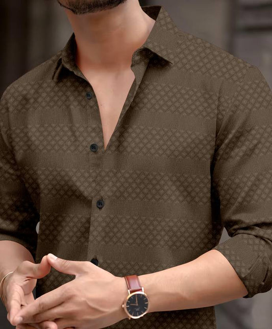 Men’s Coffee Brown Geometric Texture Shirt by Alenss Store
