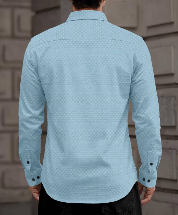Men's Sky Blue Jacquard Textured Slim Fit Shirt