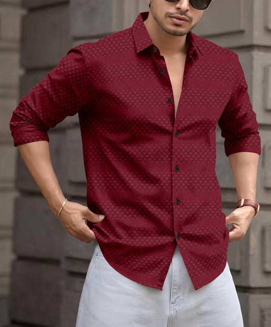 Men's Maroon Premium Jacquard Slim Fit Shirt