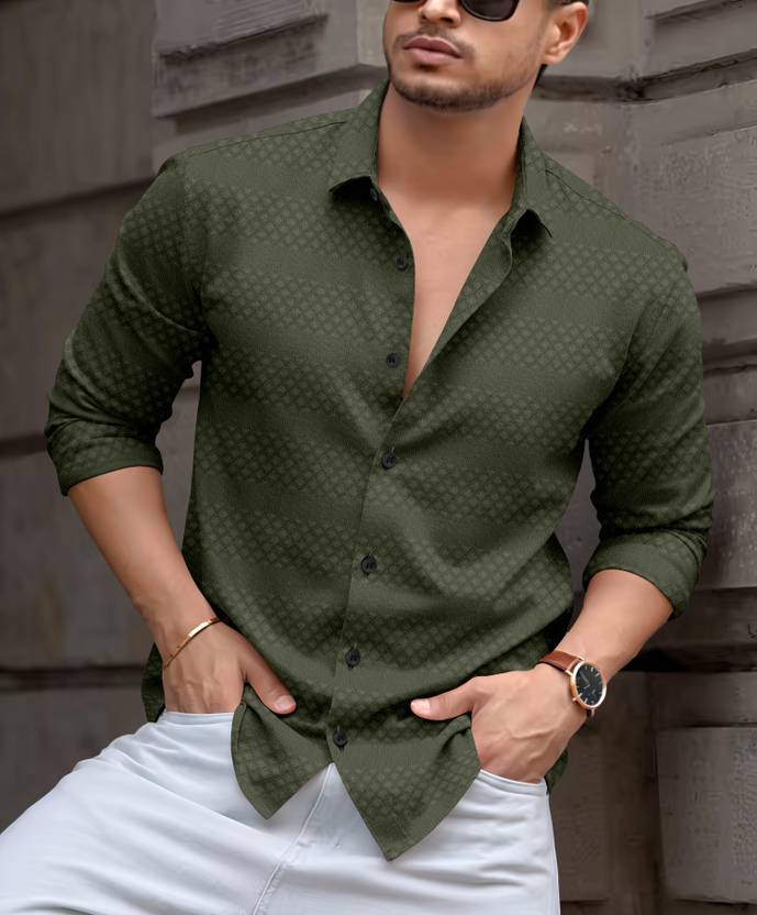 Men's Premium Mehndi Green Jacquard Shirt