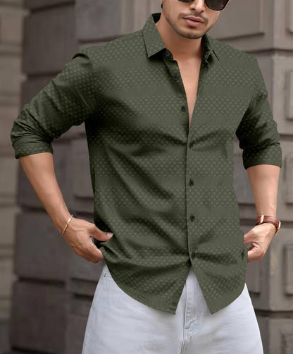 Men's Premium Mehndi Green Jacquard Shirt