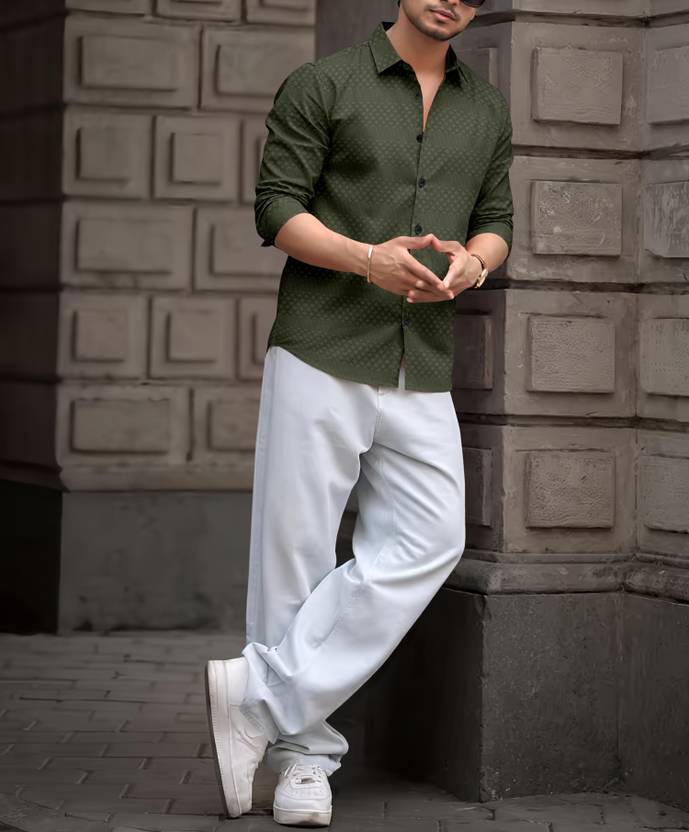 Men's Premium Mehndi Green Jacquard Shirt