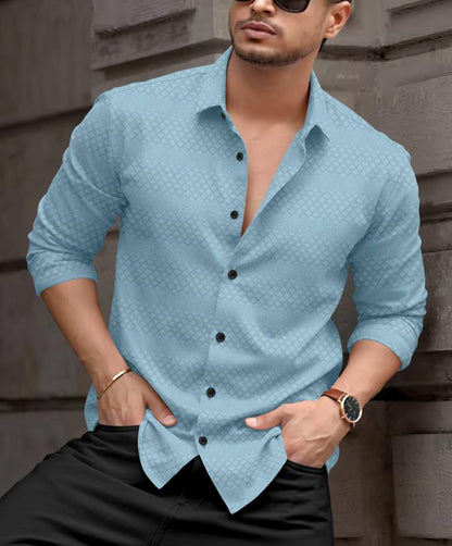 Men's Sky Blue Jacquard Textured Slim Fit Shirt